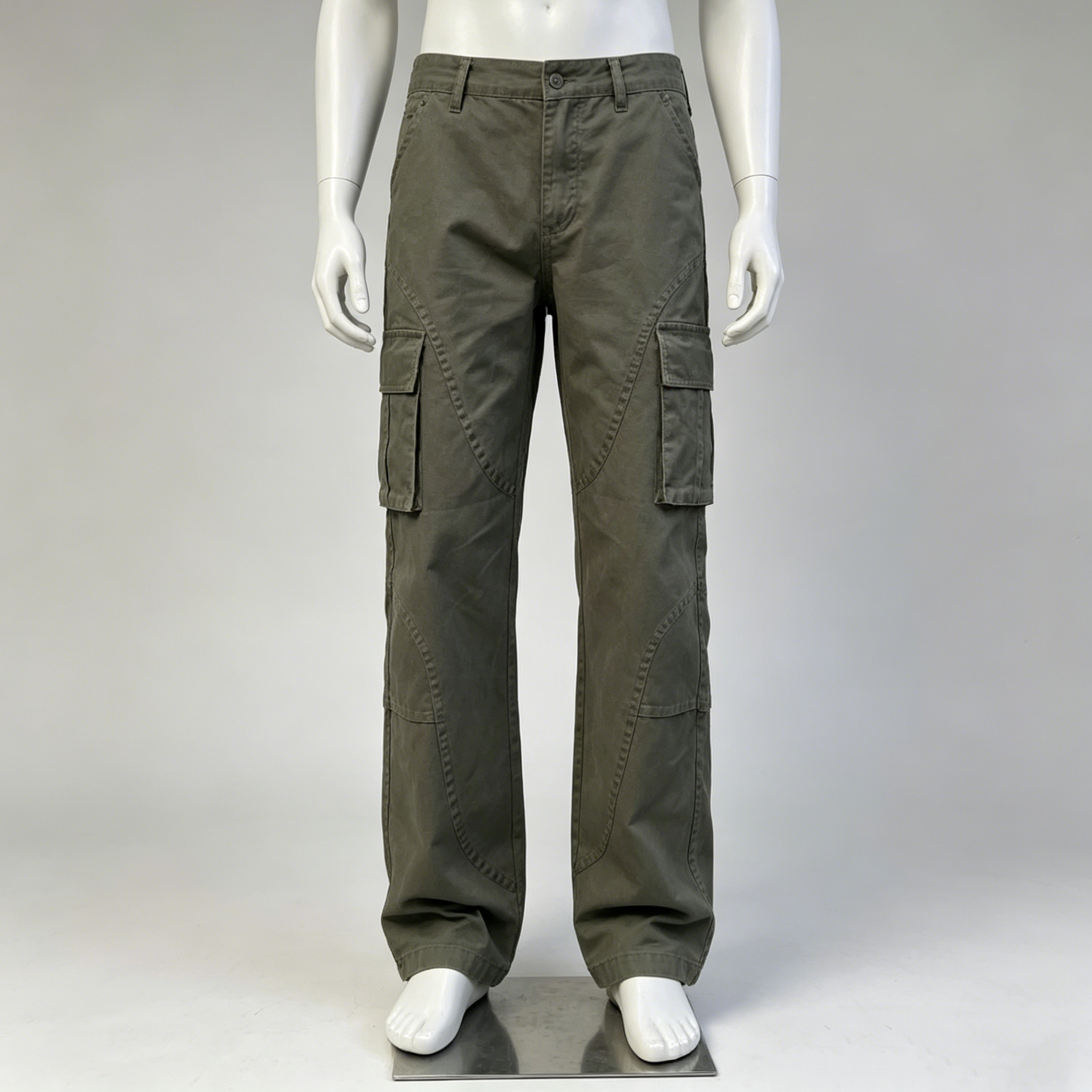 Mid Rise Men's Jeans Washed Multi Pocket Cargo Pants Cotton