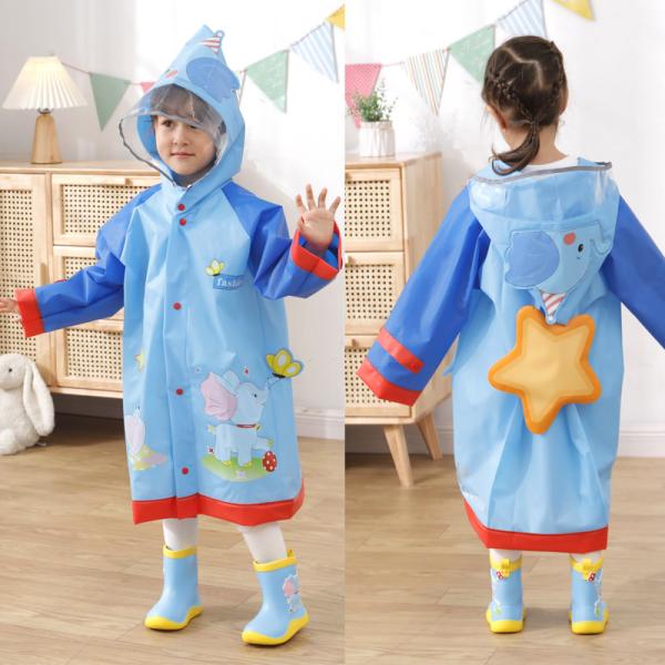 Outdoor RAINWEAR Cartoon Printed Kids Rain Jacket with Reflective Stripe Girl's Raincoat