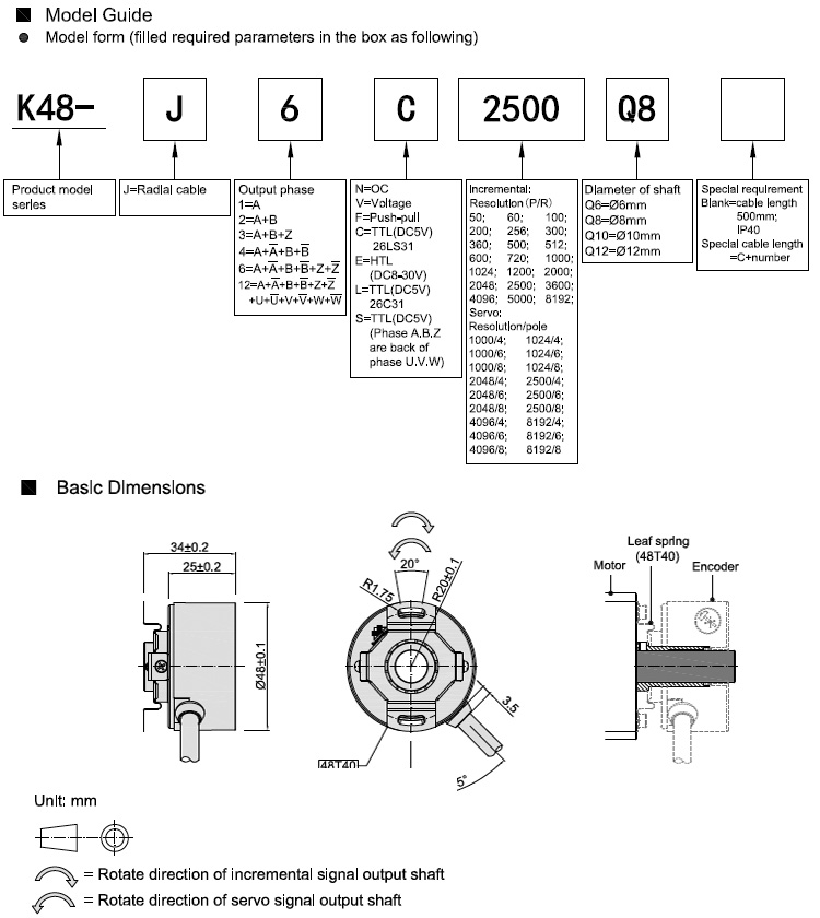 До кодировщик вала K48 мотора Dc отверстия 48mm OIH48 - замена TS5214N510