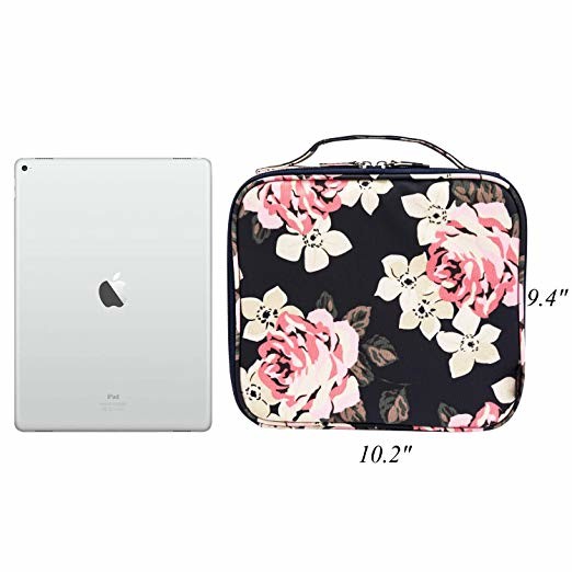 Women Nylon Cute Cosmetic Organizer Bag With Make Up Tools Toiletry Peony Printed