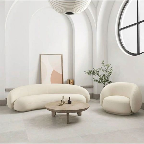 280 70 160cm OEM Accepted Modern White Circle Round Curved Sofa Minimalist Contemporary Boucle Nordic Velvet Half Moon Sofa Set