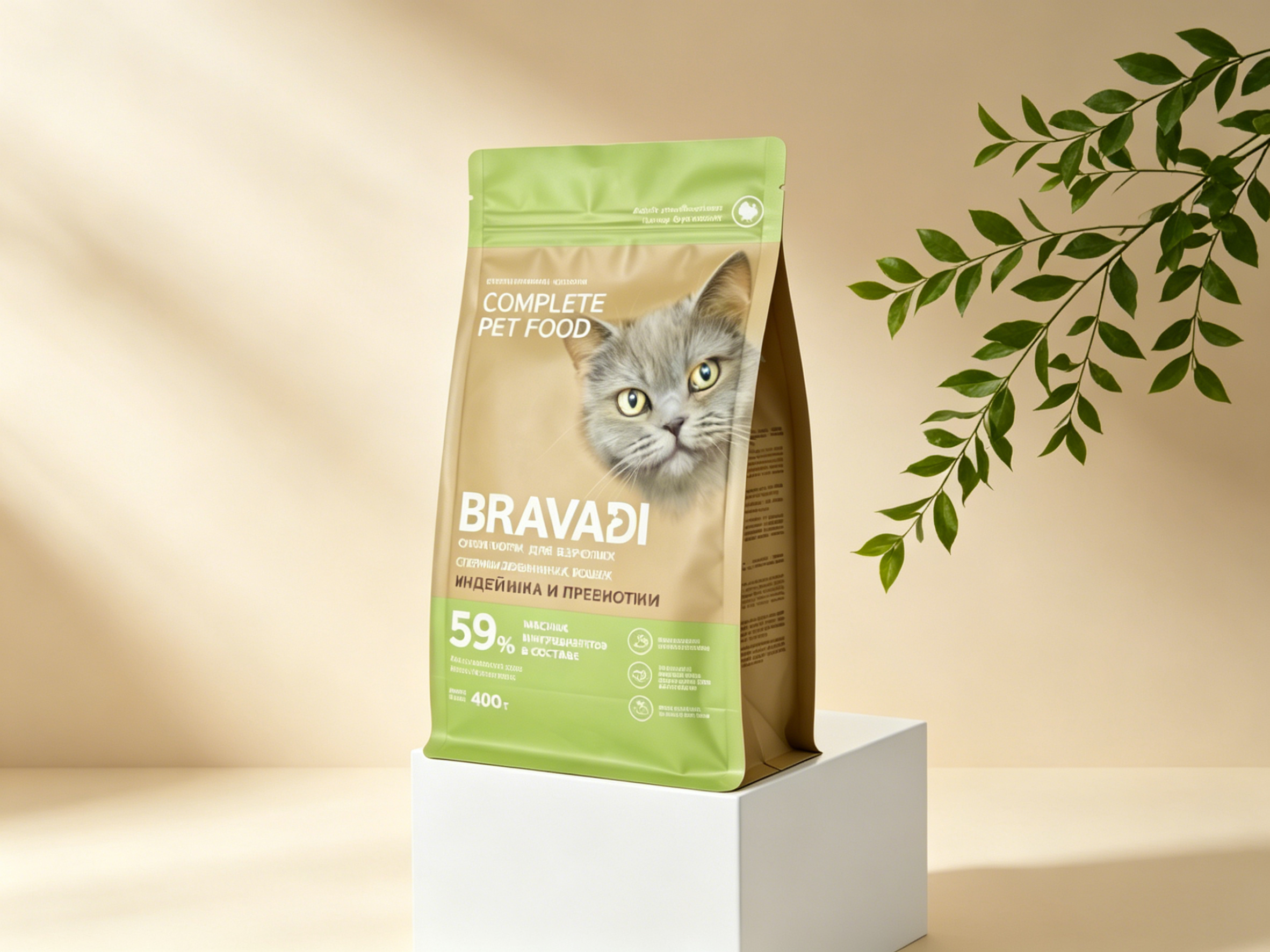 Custom Full Color Printed Eight Side Seal Cat Feed Bag | Resealable Zipper Pouch With Short-Hair Cat Image For Small Portion Premium Feline Dry Food