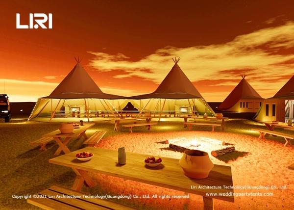 Polyester Taffeta Outdoor Glamping Tent Log Wall And Wooden Structure