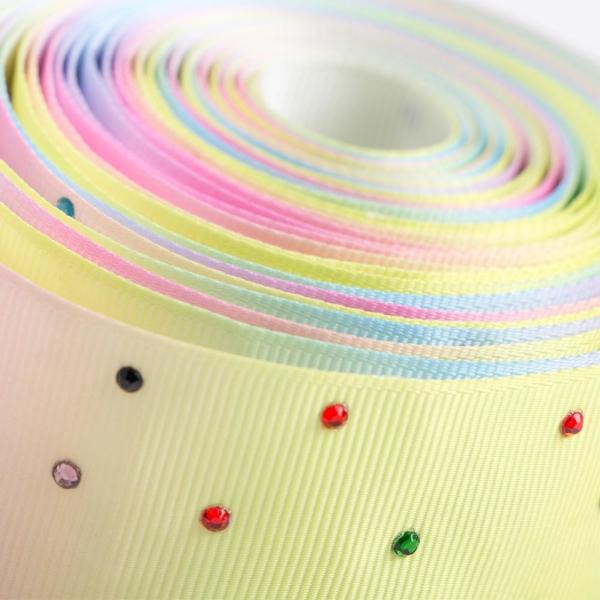 Solid Rhinestone Design 38mm Grosgrain Ribbon with Printed Pattern in 18 Colors or Custom