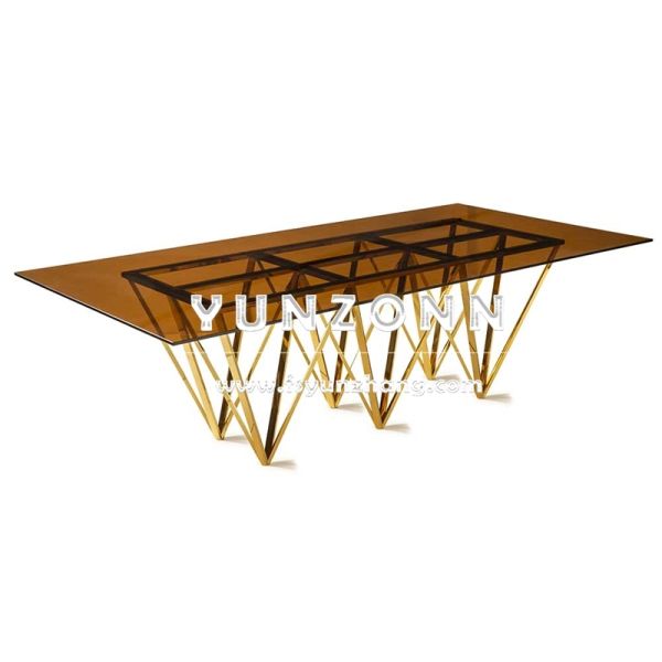 Wedding Furniture Decor Clear Glss Top Gold Rectangular Elegant Dining Table Centerpieces for Dining Room
