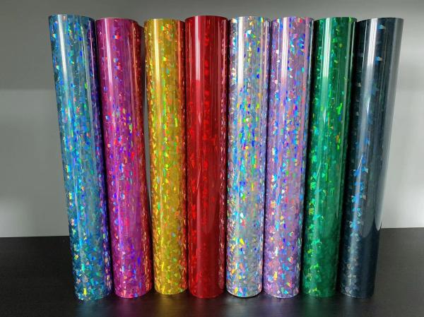 Película de vidro decorativa de cor laser auto-aderente removível PET Vinil Película de laser de cor holográfica arco-íris