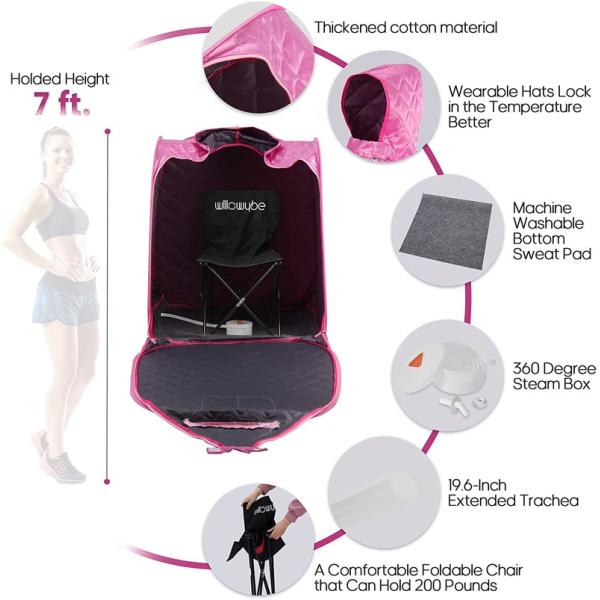 Lady Pink Portable Steam Personal European Women's Favorite Saunas Home Computer Control Panel For Detox Full Body Sauna Room With Chair