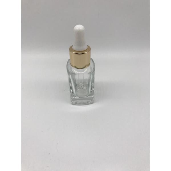 15ml Luxury Clear Square Cosmetic Flat Tall Bottle Essential Oil Cosmetic Glass Bottle With Aluminum Dropper