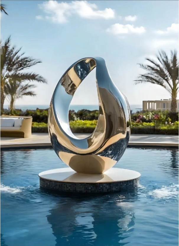 Contemporary 316L Stainless Steel Mirror Polished Abstract Metal Fountain Sculpture for Garden and Outdoor Decor