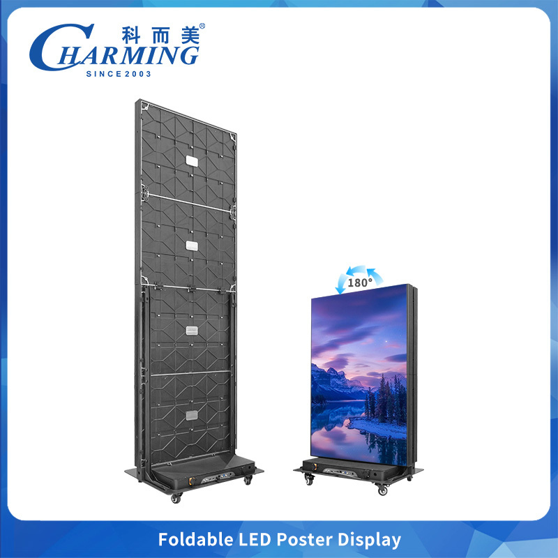 High-Brightness Foldable LED Poster Display featuring GOB durability and remote content management for shopping malls and conference rooms