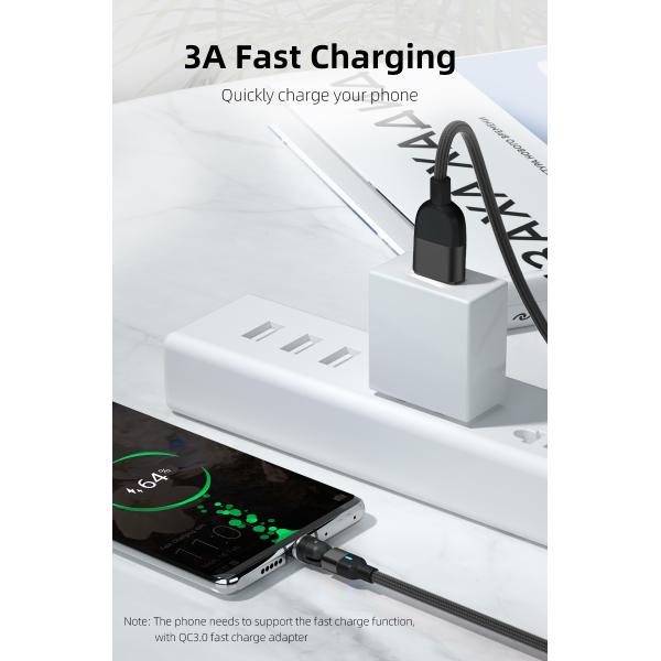 540° rotation USB magnetic cable nylon braided 3 in 1 magnetic cable fast charging 3A type C cable charger