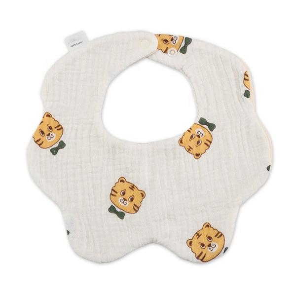 Organic Cotton Flower Shape Printed 6 Layers Muslin Cotton Baby Feeding Bibs Baby Cotton Bibs