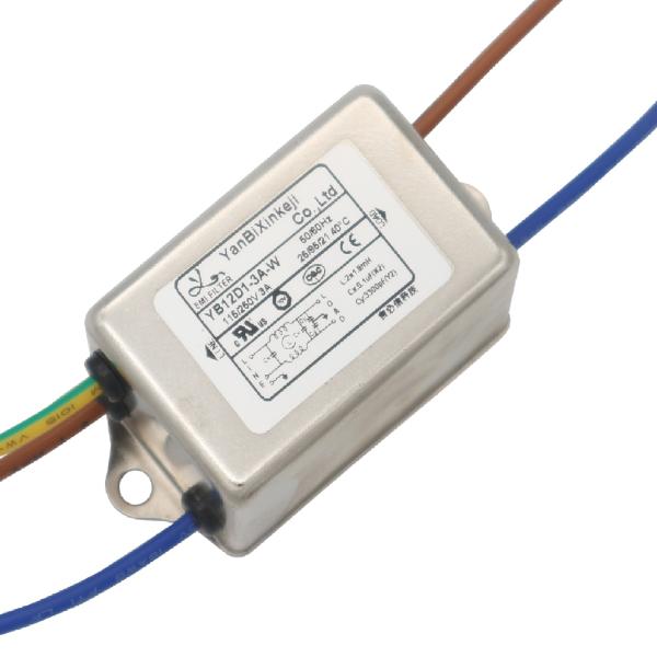 YB12D1 3A Wire Lead EMI Filter Single Phase Power Line Filter For Electromechanical Equipment