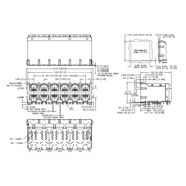 Plastic Housing 2*6 RJ45 Multi Port Jack JOB-3448NL Metal Shield Colorful LED
