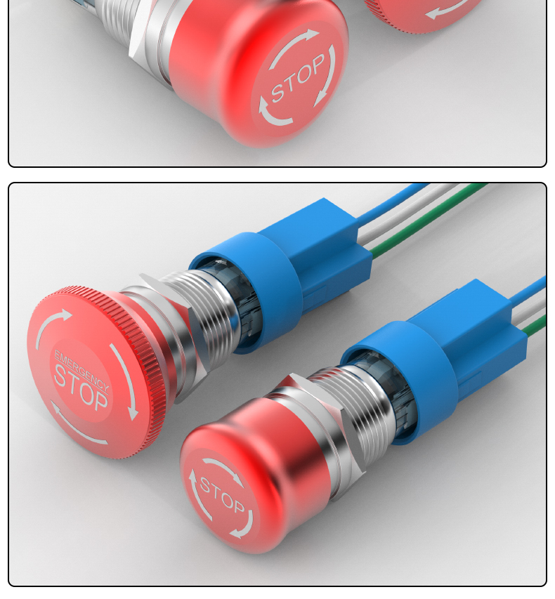 19mm Stainless Steel Metal Emergency Stop Button Switch Self-Locking Mushroom Head Equipment Power Emergency Cutoff