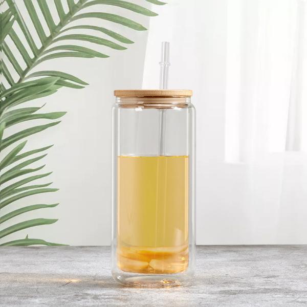 Drop Resistance Clear Glass Water Bottle Household Borosilicate Glass Coffee Tumbler With Straw Large Capacity 8*15cm Customized Acceptable