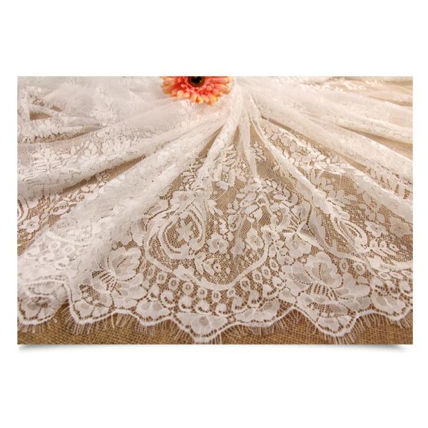 Garment Accessories Ivory Eyelash Fancy Lace Chantilly Bridal Dress Fabric in Ivory Black double color Stock