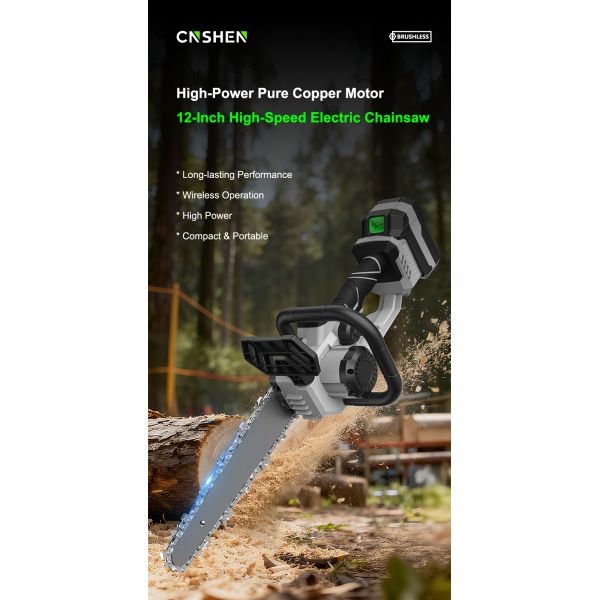Wholesale 21V Cordless Chainsaw 12 Inch Manufacturer | 800W Brushless Electric Chainsaw with Smart LED Display, Tool-less Tensioning & 13M/S Speed | B2B Factory Supplier