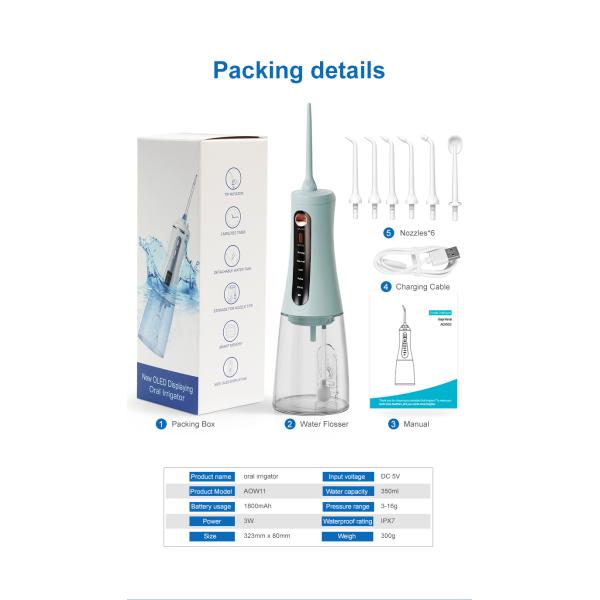 Sans fil portatif de Flosser de l'eau futée orale dentaire de soin de réservoir d'eau d'OEM 350ML