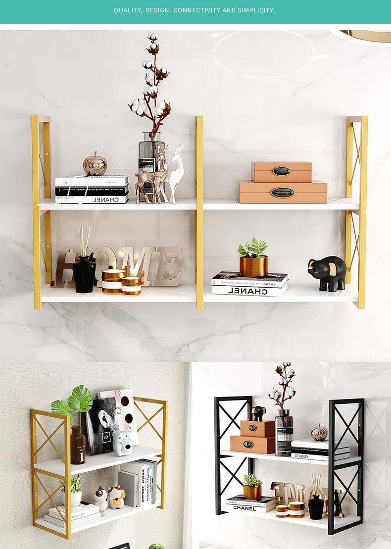 2 Tiers Golden Wooden Floating Wall Mount Shelves for Bedroom Moon Nordic Wall Shelf