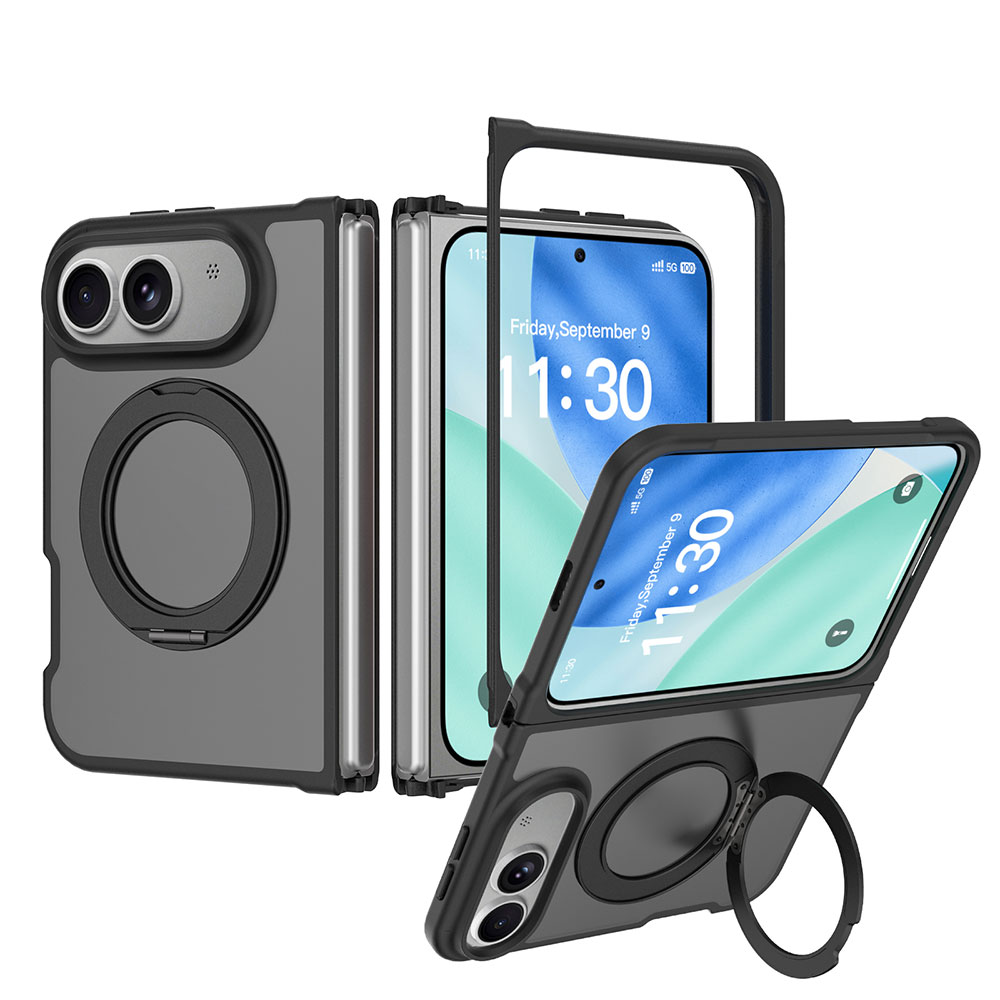 For iPhone 18 Fold 2026 2.0 mm PC TPU Magnetic Stand Case Transparent Matte Shockproof Cover Supports Wireless Charging