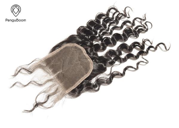 8A 4*4 Lace Loose Deep Wave Lace Closures , Peruvian Curly Hair Closure