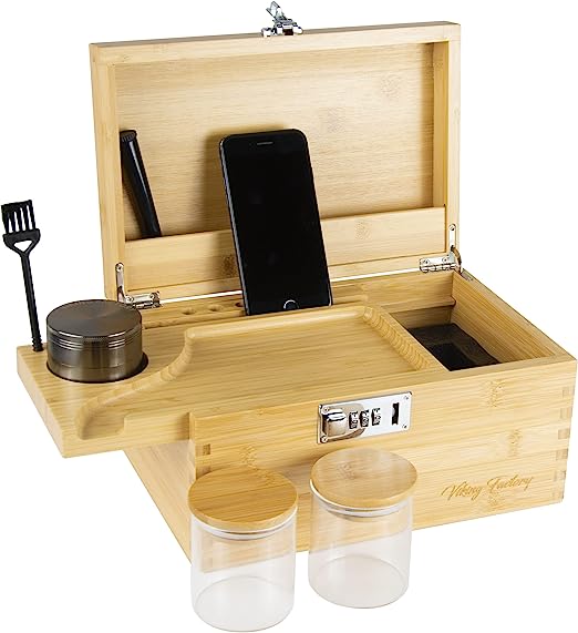 Combinación de cerradura 10 pulgadas caja de cigarrillos de madera frascos de vidrio caja de bambú con cerradura