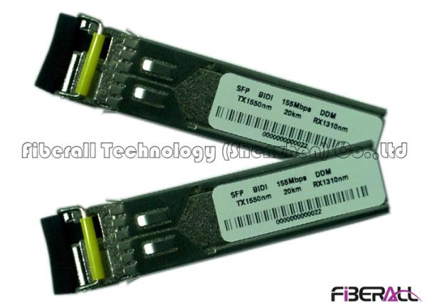 BiDi Single Mode Fiber Transceiver , 155M SFP Optical Transceiver With DDM