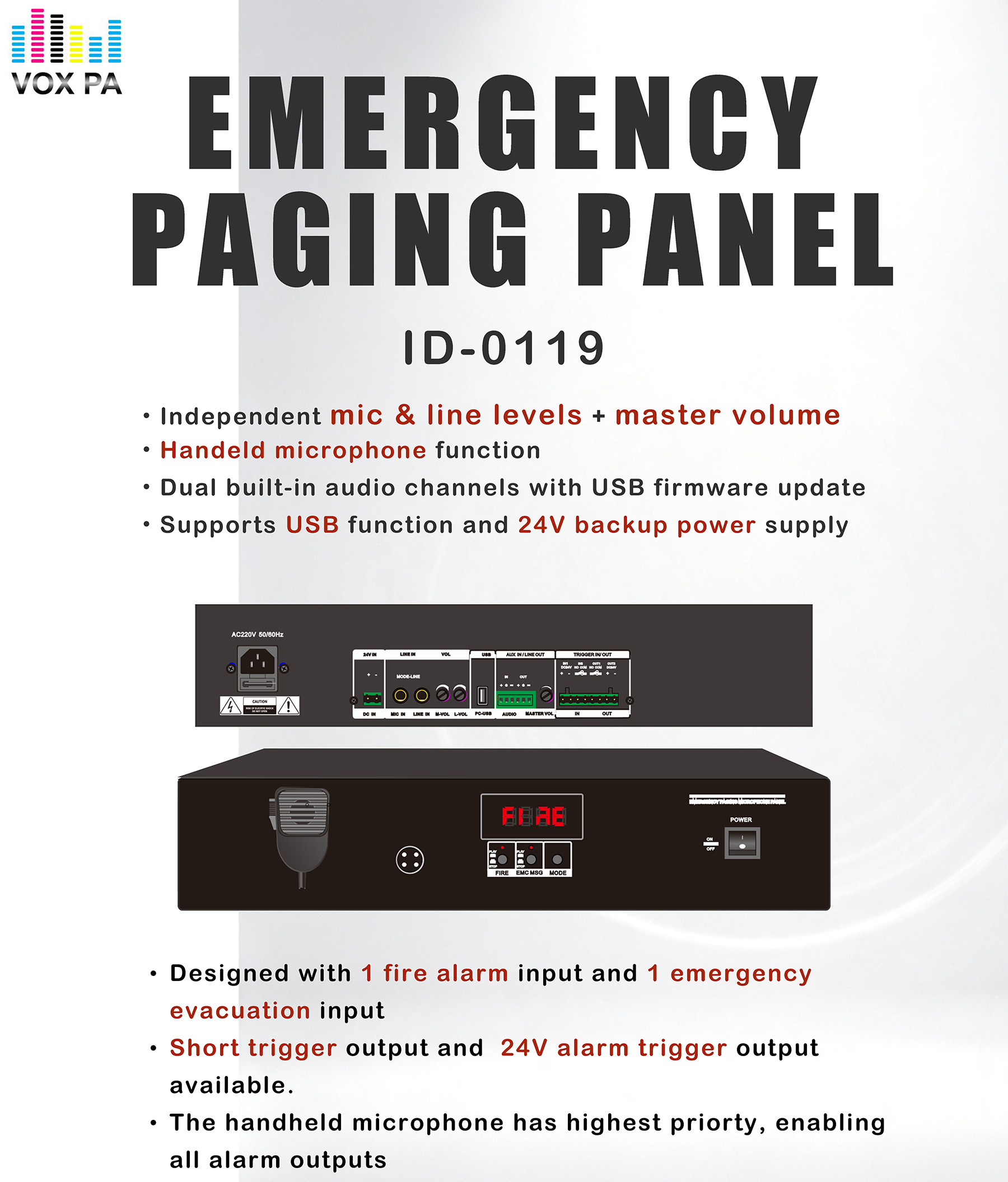 Fire Emergency Paging Panel for Alarm System OEM ODM