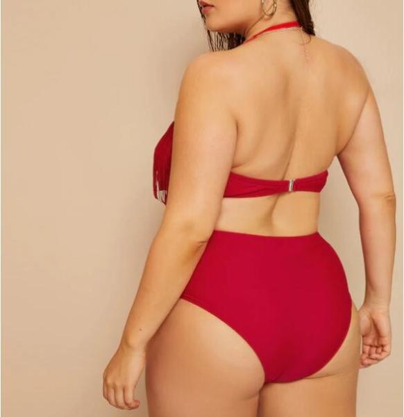 2019 New Plus Size Two piece Tassel High Waist  Swimsuit Women Push up