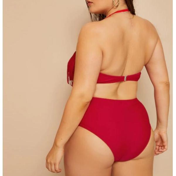 2019 New Plus Size Two piece Tassel High Waist Swimsuit Women Push up