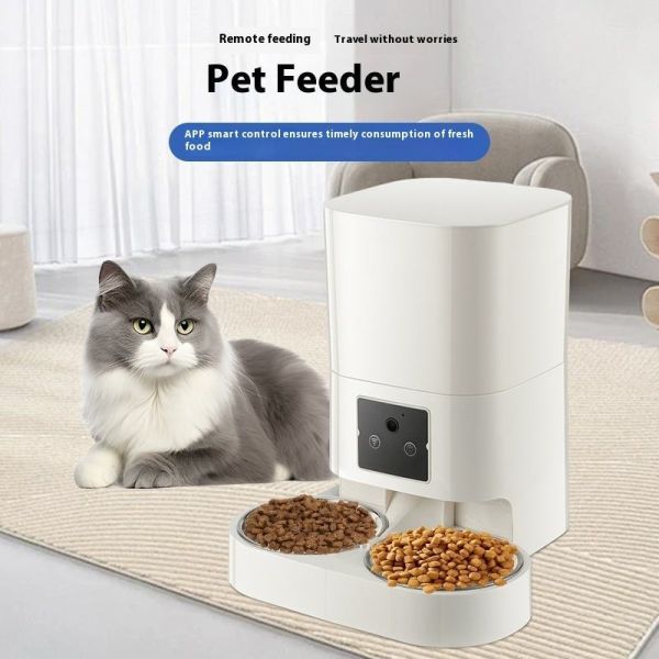 Smart Automatic Pet Feeder 2-Way Splitter Double Bowls WiFi Cat Dog Food Dispenser