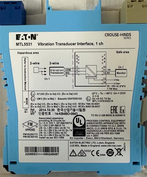 MTL5531 Vibration Transducer Interface 2-Wire 3.3mA