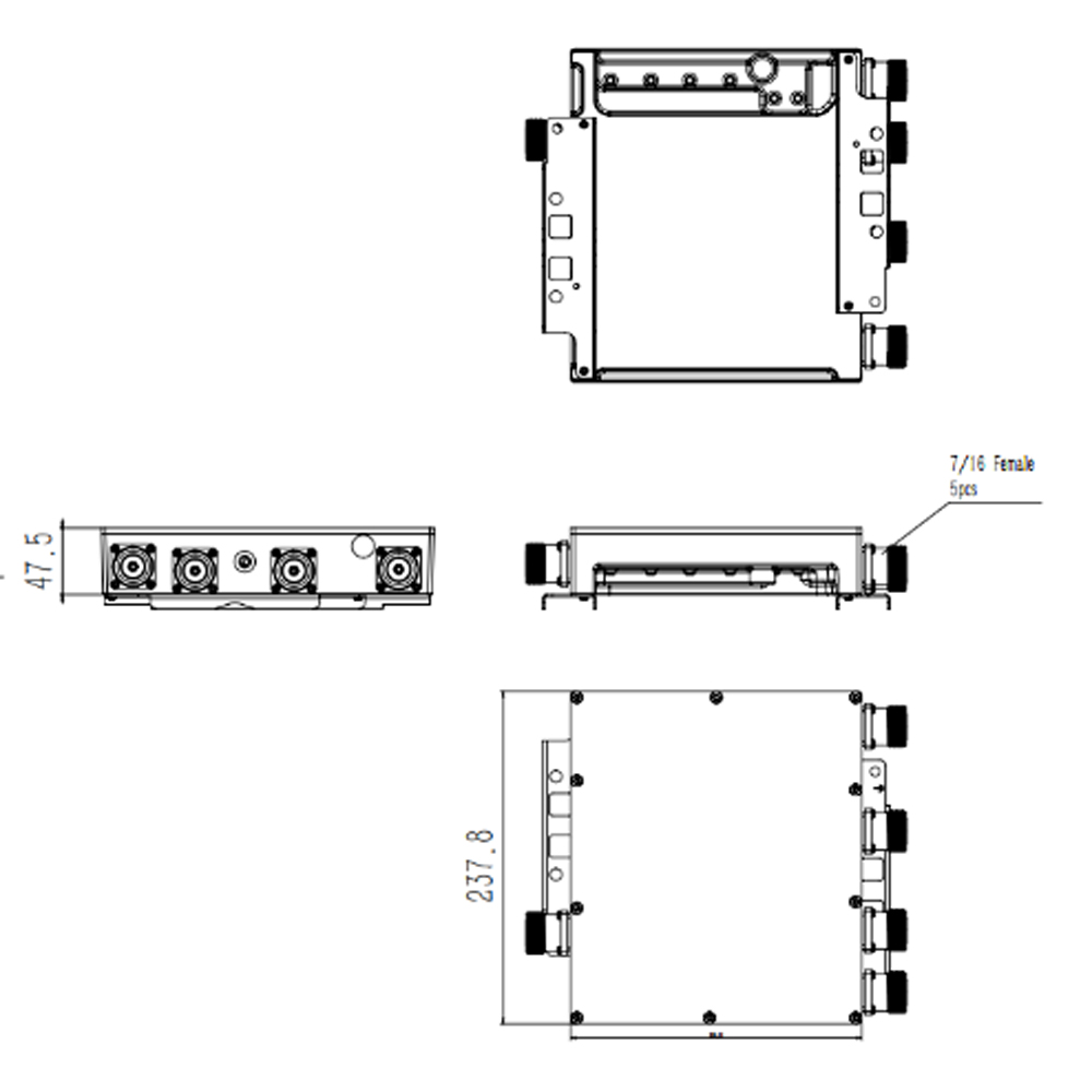 DIN женский гибридный PIM RF антенный комбинатор 2500-2690MHz 4 до 1 150dBc