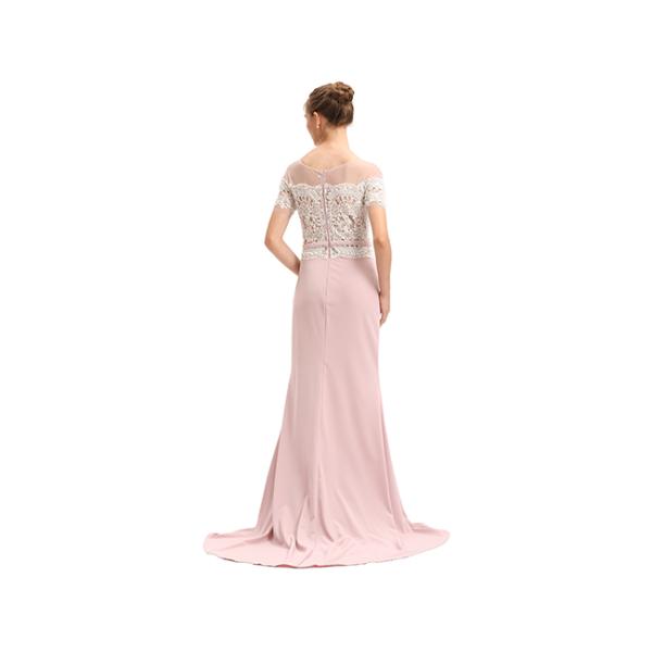 Elegant Short Sleeve Light Pink European Style Evening Dresses Straight Skirt Type