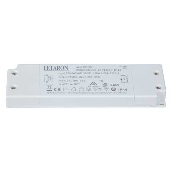 30W 24VDC IP44 Waterproof Led Drivers for Mirror Lighting and Cabinet Lighting