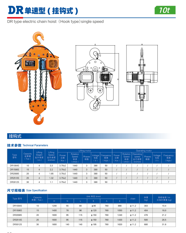 Remote Control Electric Chain Hoist with 20t Load Capacity and OEM Customization for Industrial Use
