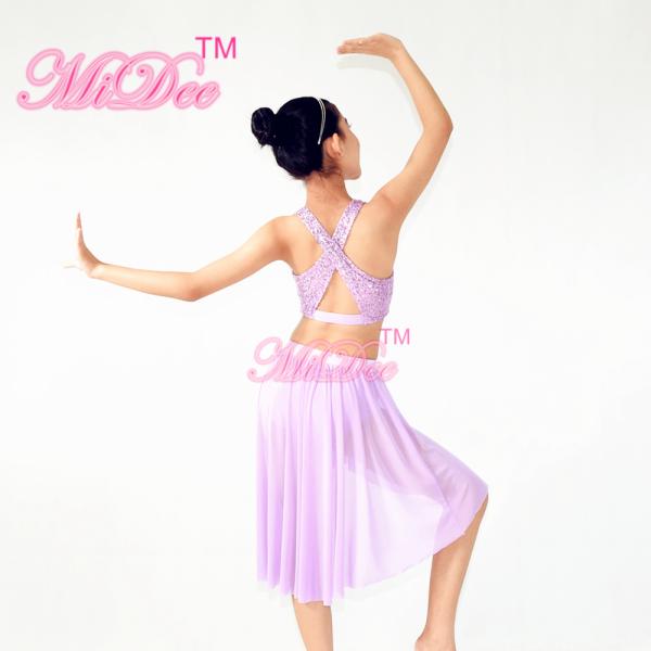 Back Straps Crossing Modern Dance Costumes High Low Skirt Antisymmestic Pleated Tunic Top