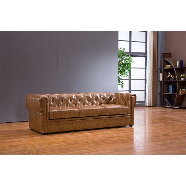 Nidea #8976 Custom American Style Three-Seat Genuine Leather Sofa Set for Villa and Hotel Living Rooms Comfortable Filled Sponge