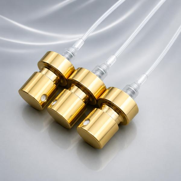 Golden Finish Perfume Pump with Micro-Fine Mist Technology and Secure Crimp Seal for Luxury Fragrances