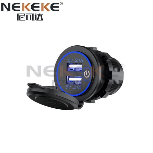 Toma de corriente marina USB dual 4.2A para barco con indicador LED azul