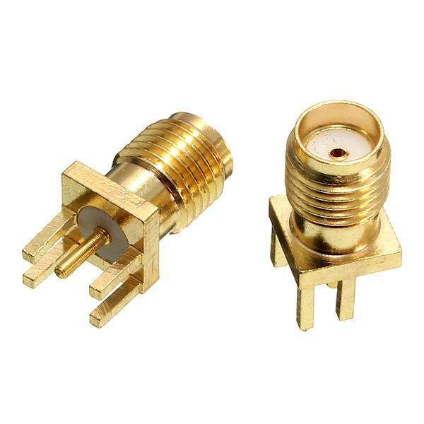 SMA Female RF Connector Right Angle PCB Mount with Phosphor Bronze Contact and Brass Housing