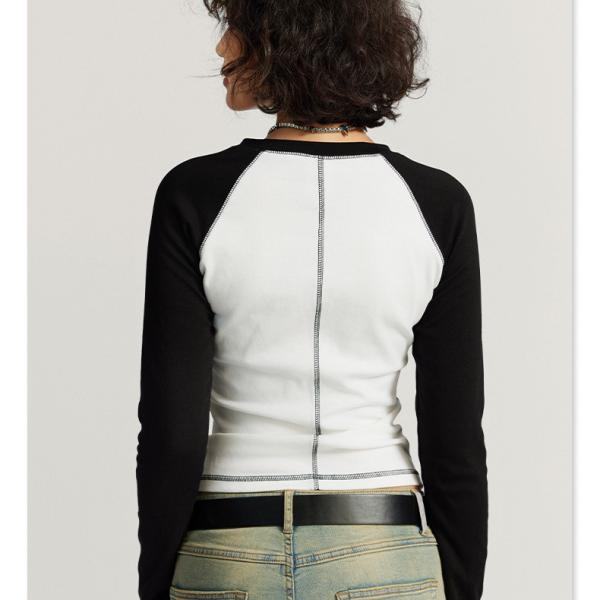 5xl 4xl 3xl 100 camisetas de algodão de manga longa O-Neck Collar Feminino Y2k Vintage Contraste Raglan Branco