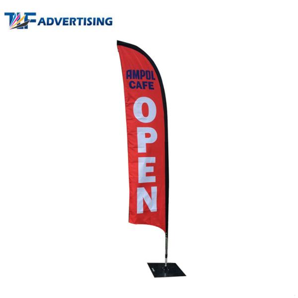 Single Side Outdoor Advertising Flags No Loose Edges Heavy Steel Base With Elastic Cord