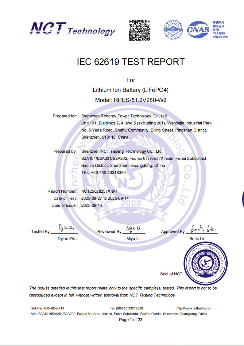 Shenzhen Renergy Power Technology Co., Ltd. Certifications