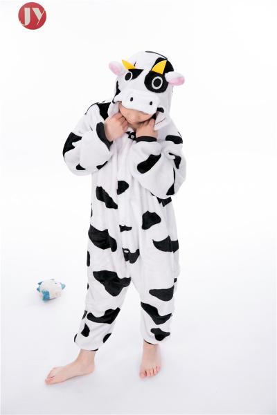 Wholesale Soft Fluffy Flannel Plush Cow Kids Animal Onesie Kigurumi Pajamas