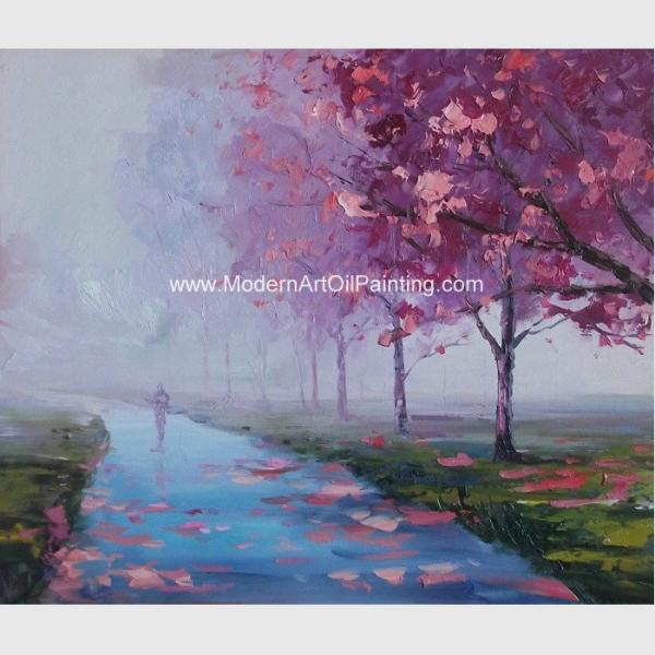 Abstract Custom Palette Knife Landscape Painting Country Road For Star Hotels