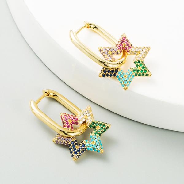 Colorful Diamond Star Pendant Hoop Charm Earrings 18k Gold Plated Zircon