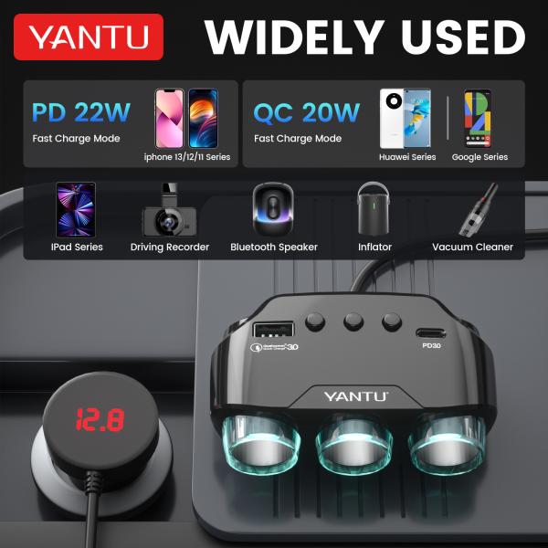 Professional 12V-24V Cigarette Lighter with 2 Charging Ports and Voltage Monitoring