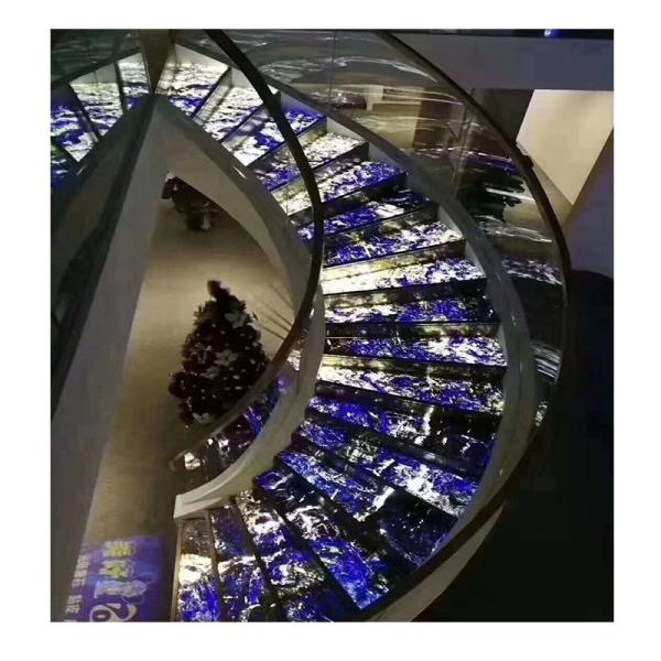 Unique Blue Onyx Backlighting Stair Risers Balustrade for 8-30mm Thickness Arc Stairs